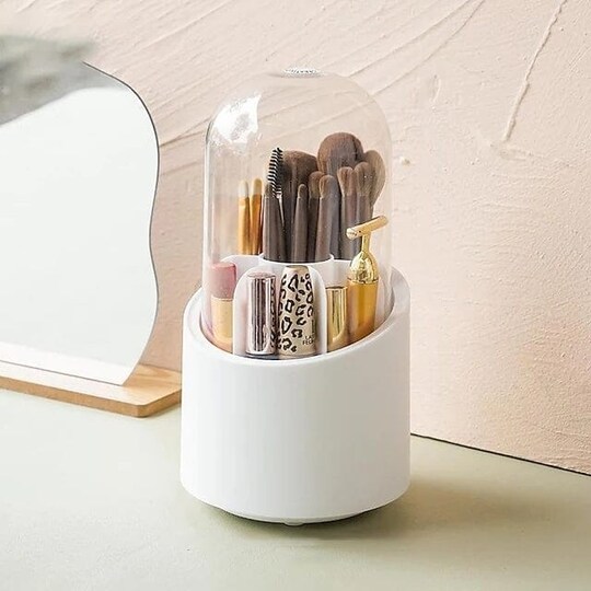 360-Degree Rotating Makeup Brush Organizer, Color: White
